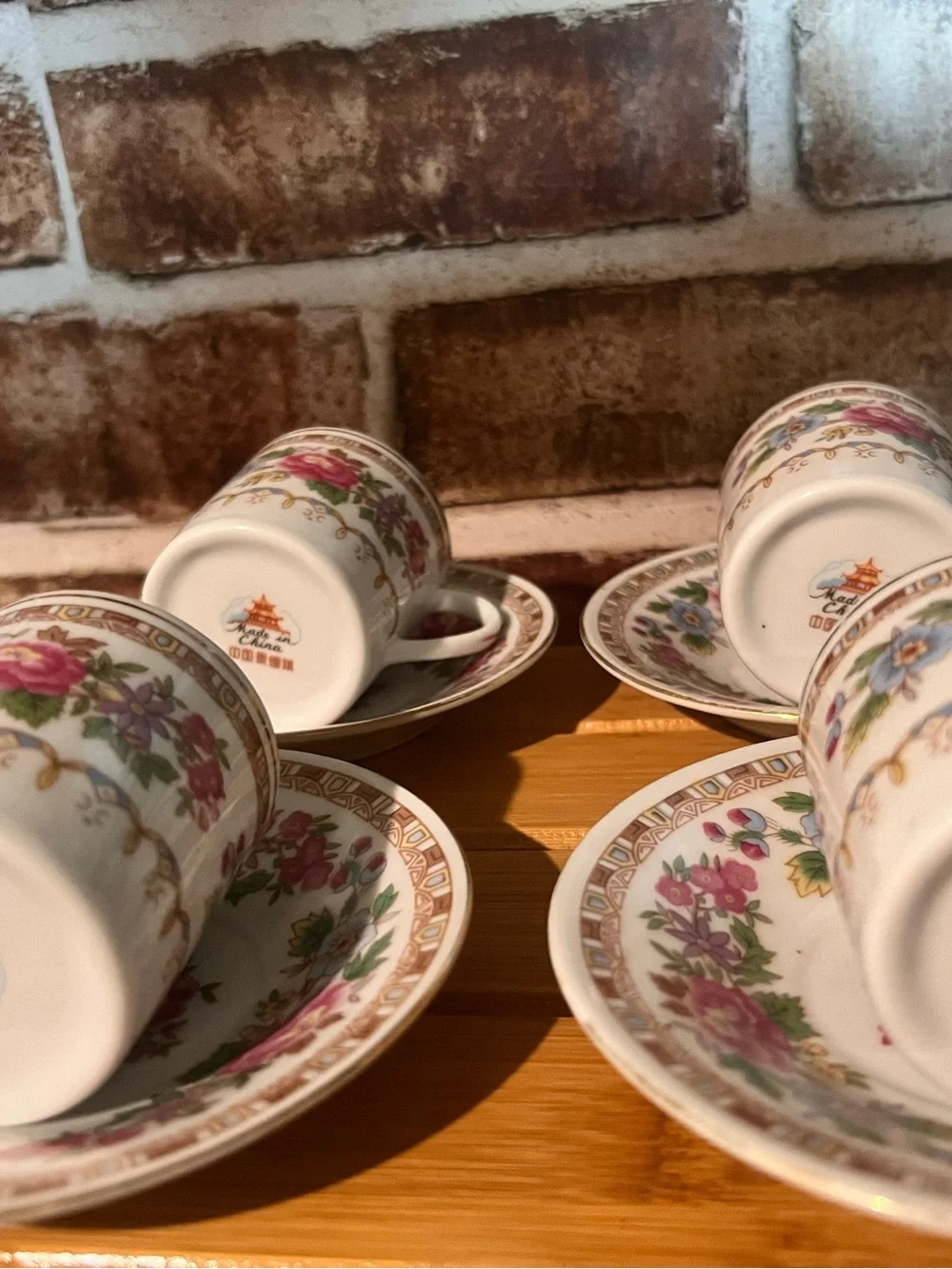 Porcelain Floral Turkish coffee cupand Saucer Set - White with Pink Rose Pattern